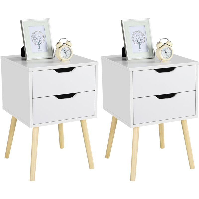 Set of 2 Retro Bedside Table,End Table with 2 Drawers, White - Yaheetech