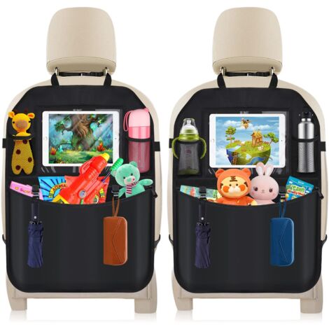 2Pcs Car Back Seat Protector - With Clear Pocket for Tablet Storage and Multiple Pockets for Toys/Books/Bottles