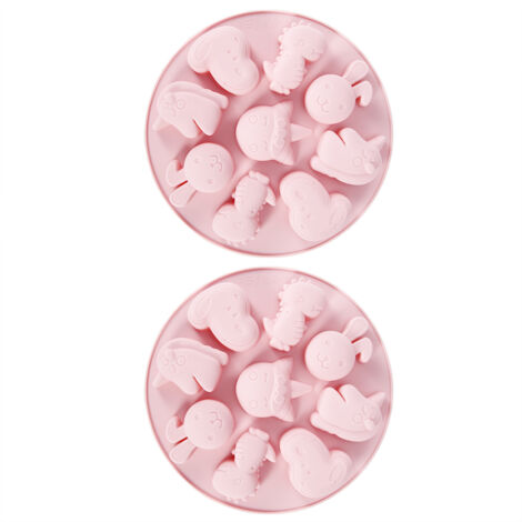 2pcs Cartoon Animals Shaped Silicone Cake Mold NonStick Chocolate Fondant Mould Baking Tools(Pink )