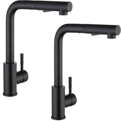 2PCS Cecipa Grifo de Cocina de Acero Inoxidable Negro, Grifo de Cocina Extraíble, Giratorio de 360°, Agua Fría y Caliente Ajustable