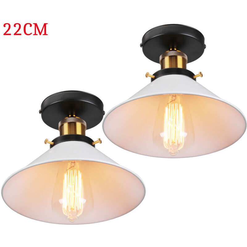 2PCS Ceiling Light Vintage Retro Ceiling Lamp Industrial Iron Lampshade 22cm for Bedroom Kitchen Loft White