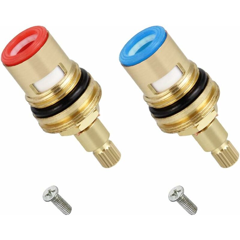 2Pcs Ceramic Disc Head, 1/2 Ceramic Cartridges, Universal Brass Faucet Replacement 20 Steps x 53mm Replacement for Kitchen, Bathroom (Hot and Cold)