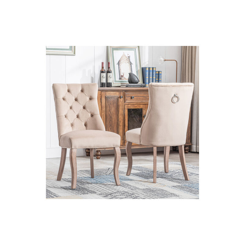 Ekasn - 2PCS Chaise salle ¨¤ manger en velours en bois massif beige