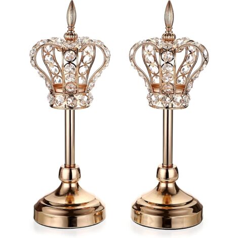 2pcs Chandelier en métal bougeoir Couronne Support de Bougie décoration pour Maison,Mariage (doré)