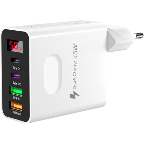 2PCS Chargeur USB C, 45W 4 Port Prise Chargeur pour Samsung Iphone Charge Rapide USB C,Double PD+QC 3.1A Type C Adaptateur pour iPhone 16 15 14 13 12 11 Pro Max X XS XR 8 7 6S Plus Mini SE, iPad(Blanc