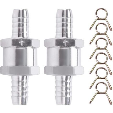 2pcs Check Valve, 10mm Aluminum Fuel Non Return Check Valve, with 6 Spring Clips, for Petrol Diesel Carburetor Low Pressure Fuel Systems