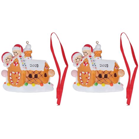 2pcs Christmas Tree Pendant Resin Carved Hand Painted Decorative Christmas Hanging Ornament for Home 22 W249