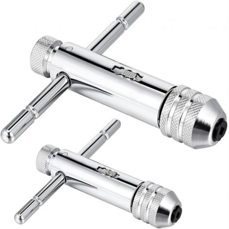 2PCS Clés à Tarauds à Rochet Clé à Cliquet à Poignée en T Réglable Support de Robinet à Cliquet M3-M8 / M5-M12 Clé à Filetage pour Porte-Taraud Accessoires de Taraudage Manuel