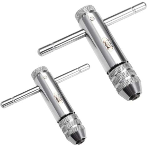 2PCS Clés à Tarauds à Rochet Clé à Cliquet à Poignée en T Réglable Support de Robinet à Cliquet M3-M8 / M5-M12 Clé à Filetage pour Porte-Taraud Accessoires de Taraudage Manuel