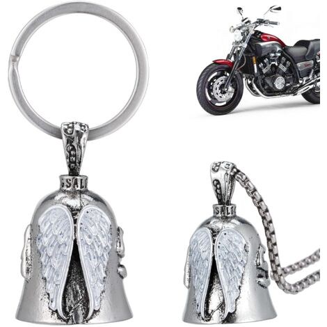 2pcs Clochette Moto Guardian Ride Bell, Guardian Bell Acier Inoxydable Argent, Acier Inoxydable Moto en Forme d'ange Gardien à Suspendre, Angel Biker Guardian Gremlin Bell