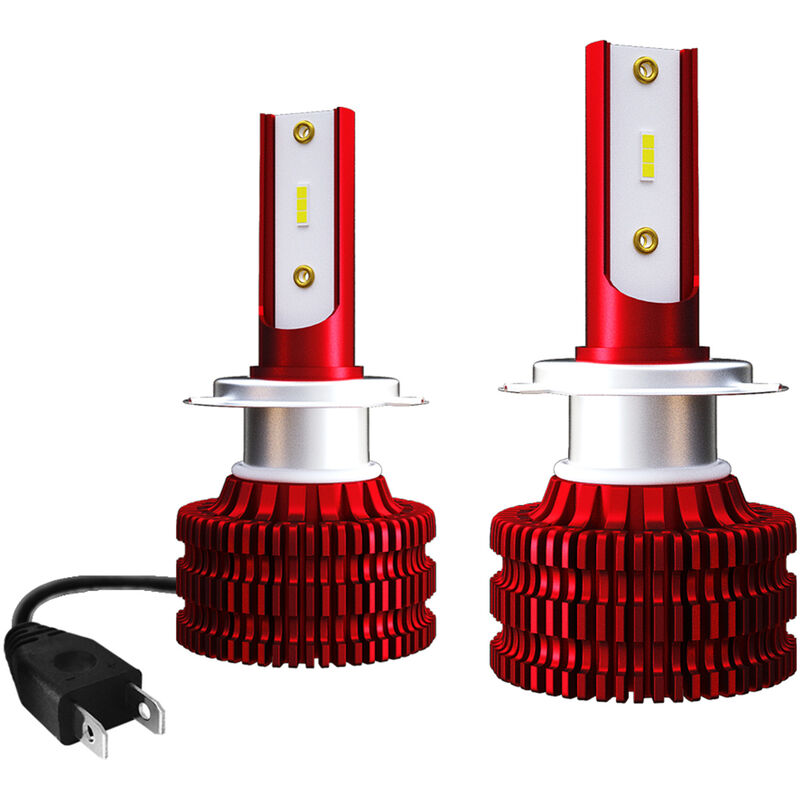 

Asupermall - 2Pcs Coche LED Bombillas de faros LED Lampara de conduccion Todo en uno Kit de conversion IP68 Impermeable,Rojo, portalamparas-H7