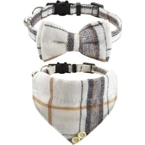 2pcs Colliers pour chats avec cloches Noeud papillon amovible Bandana, collier pour chaton, Bandana pour chat,noeud papillon pour chien, Collier Chat avec Boucle de Sécurité Ouvrable Facilemen