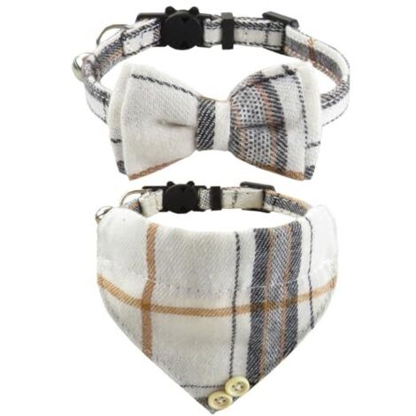 2pcs Colliers pour chats avec cloches Noeud papillon amovible Bandana, collier pour chaton, Bandana pour chat,noeud papillon pour chien, Collier Chat avec Boucle de Sécurité Ouvrable Facilemen