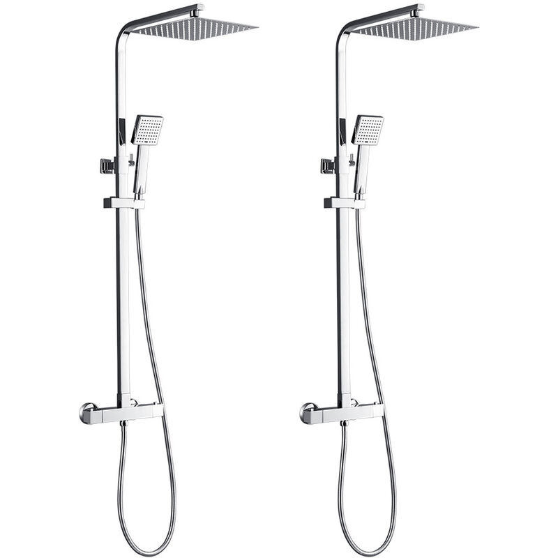 Auralum - 2PCS Colonna Doccia Cromato Colonna Doccia con Miscelatore Termostatico, Set Doccia con Soffione Quadrato 248mm e Doccetta, Asta Doccia