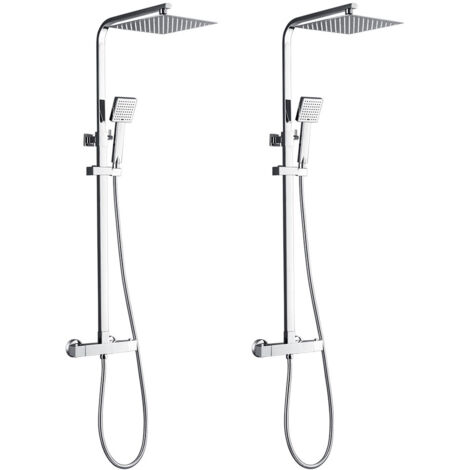 2PCS Colonna Doccia Cromato, Auralum Colonna Doccia con Miscelatore Termostatico, Set Doccia con Soffione Quadrato 248mm e Doccetta, Asta Doccia Regolabile 75-127cm