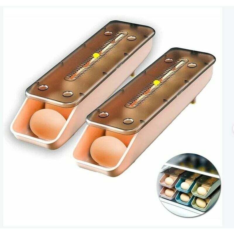 2pcs Conteneurs de stockage d'œufs pour réfrigérateurs, conteneurs de stockage d'œufs automatiques ménagers rose 339.27.5cm