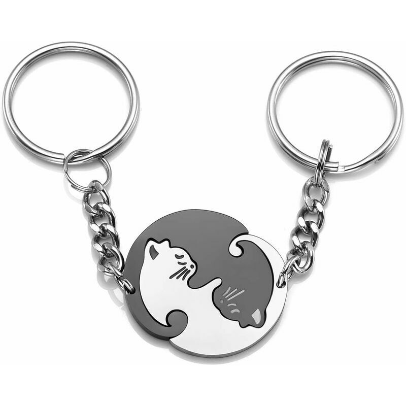 2pcs Coppia Portachiavi Acciaio Inossidabile Gatto...