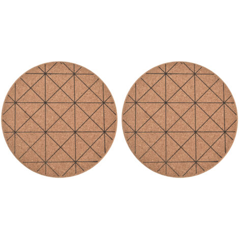 2pcs Cork Coasters Safety Design Convenient Practical Glossy Thick Rustic Style Wooden Decoration for KitchensPlaid