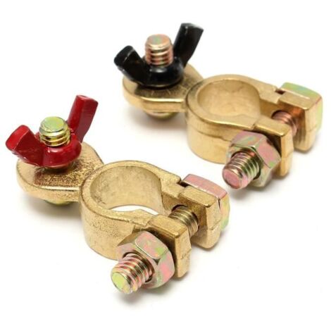 2PCS Cosse Borne Batterie Serrage Brass Clip Connecteur Pince Cuivre CAR Voiture