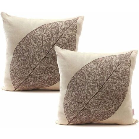 2pcs Coton Lin Canapé Taie d'oreiller Housses de Coussin Veines de Feuille Automne 45x45 cm