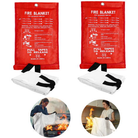 2PCS Couverture anti-feu en fibre de verre, 1 x 1 m, couverture de sécurité d'urgence, maison et cuisine