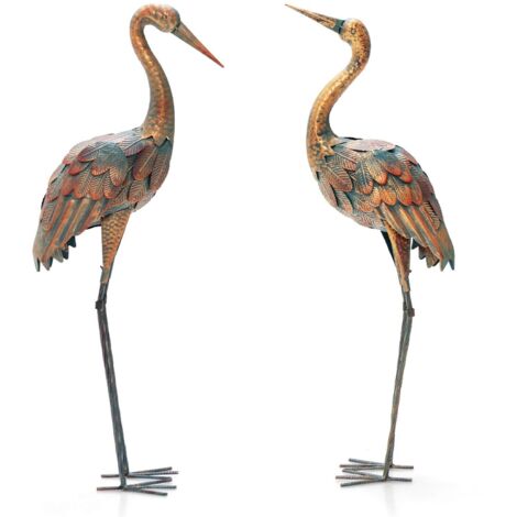 2Pcs Crane Garden Statue Set Metal Frame Crane Sculpture Statue Decoy Yard Art