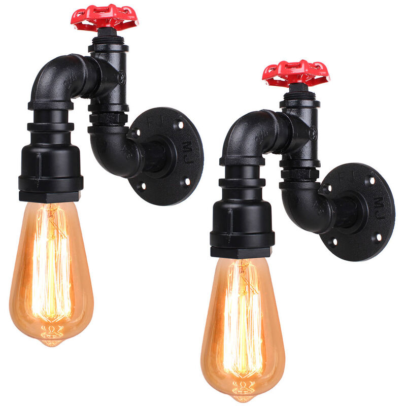 Stoex - 2PCS Creative Retro Wall Lamp Vintage Metal Wall Sconce Industrial Wall Light for Living Room Kitchen Restaurant Black E27 60W