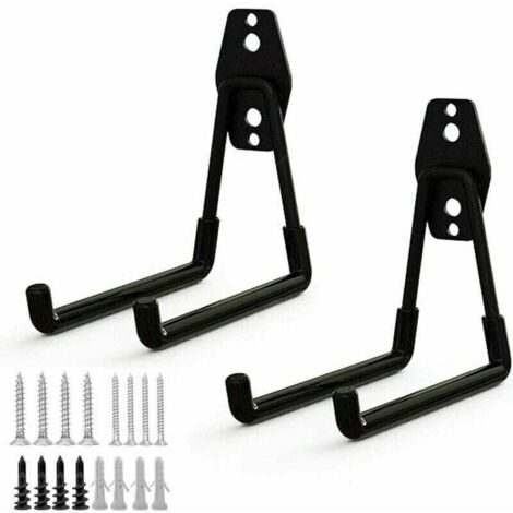 2pcs Crochet de Rangement de Garage en Acier,Stockage outils garage Crochets avec Revêtement Anti-Dérapant Support Lourd pour Accrocher les échelles/vélos/outils de jardin/Cordages（M）