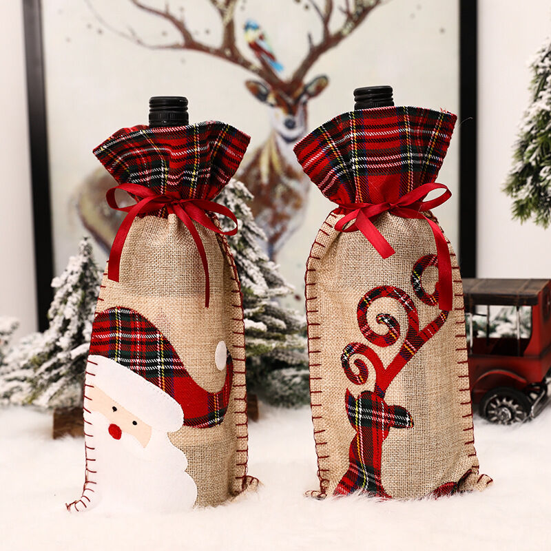 

2pcs Cubiertas de botellas de vino de gnomo de Navidad, Bolsas de botellas de vino hechas a mano Decoraciones para fiestas de mesa de vacaciones