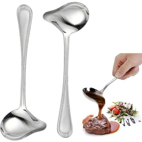 2Pcs CuillèRe à Sauce,Louche Cuisine,Cuisine Inox avec Bec Verseur,Louche Bec Verseur,Louche Inox,Cuillère Sauce à Long Manche