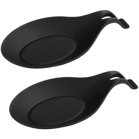 2pcs cuillère en Silicone Repose ustensile de Cuisine Support résistance à la Chaleur cuillère Rack cuillère Pad pour Restaurant à la Maison (Noir)