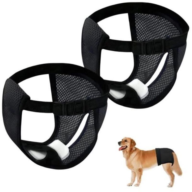2PCS Culotte Chiennes Chaleurs L Protection Couche Chien Femelle Lavable Couche pour Femelle Réglable 6 Serviettes Hygiénique,-L
