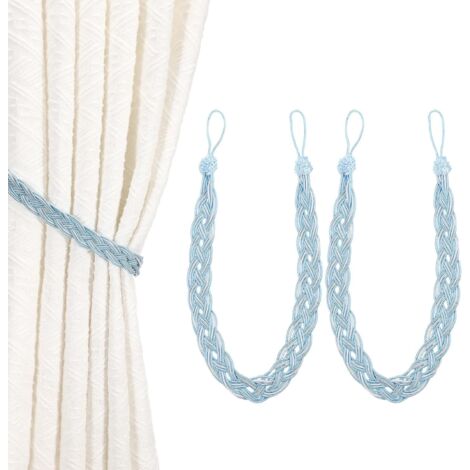 2Pcs Curtain Tiebacks, 59cm Braided Drapery Holdback Holder Decorative Rope Tie Back, Light Blue