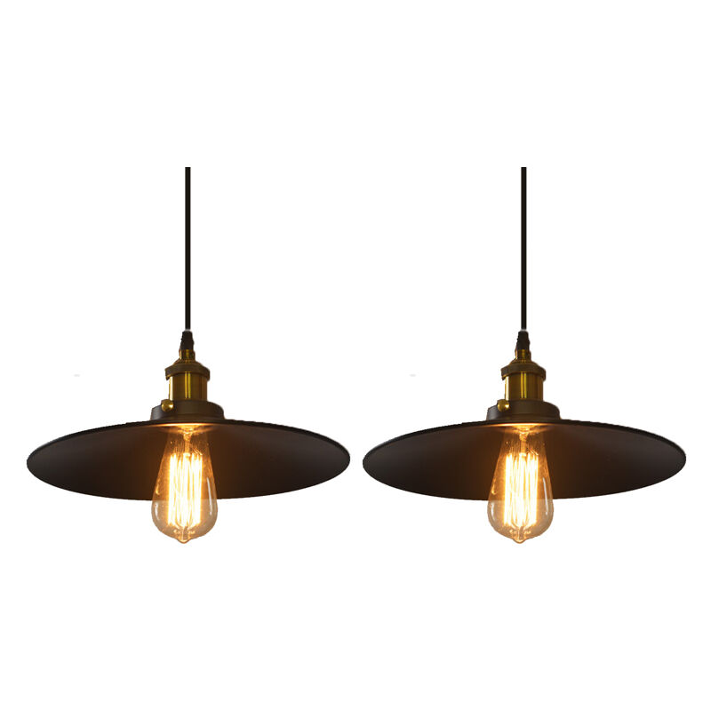 2pcs Decorative Pendant Light, Vintage Metal Hanging Ceiling Lamp, Retro Minimalist Chandelier with Ø26cm Lamp Shade (Black)