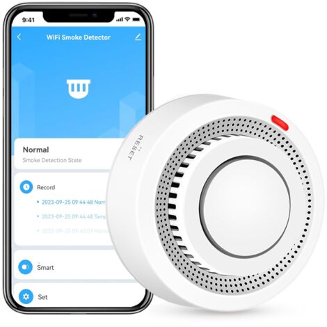 2PCS Détecteur de fumée intelligent Wi-Fi, alarme incendie, alarme de fumée sans fil domestique avec notification par application (batterie non incluse)
