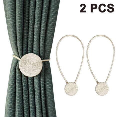 2pcs Deux embrasses magnétiques pour rideaux, fixations décoratives sans perçage, solides fixations magnétiques tissées pour rideaux, adaptées aux petits rideaux transparents ou voilages.