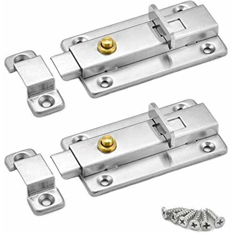 Hoopzi - 2pcs Door Bolts, 3 inch Stainless Steel Door Lock, Auto Bounce Door Latch for Bathroom Window Pet Door and Interior Door