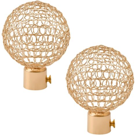 2Pcs doré boule creuse draperie Rail Cap tête de rideau de fenêtre décorative fin de Rail de rideau en métal Finials de poteau extrémités, diamètre intérieur 19mm