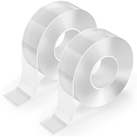 2Pcs Double Face Extra Fort, Transparente Double Face 3M, Lavable Nano Tape, Amovible Ruban Adhésif Pour Murs Photo, Crochets