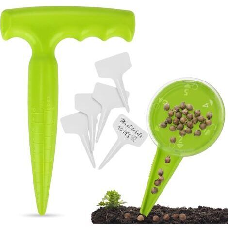 2pcs D'outils de Semoir de Plantoir à Bulbes,Semoir Disseminator,10pcs Etiquette Potager - Jardinière à Bulbe Set pour Plantation - Outil de Jardinage pour Semis de Légumes et de Fleurs