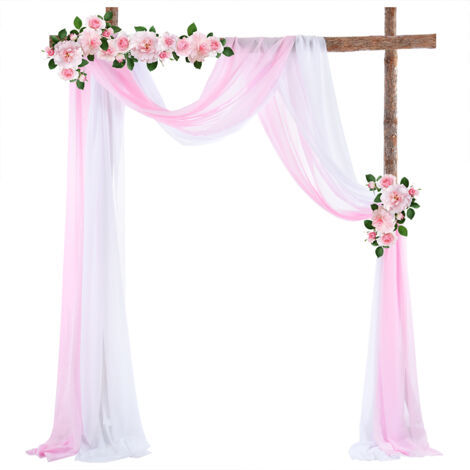 2pcs Draperie Élastique En Mousseline De Soie Pour La Décoration De Mariage Rideau De Gaze En Tissu De Fond De Scène, Blanc + Rose, 70x550cm