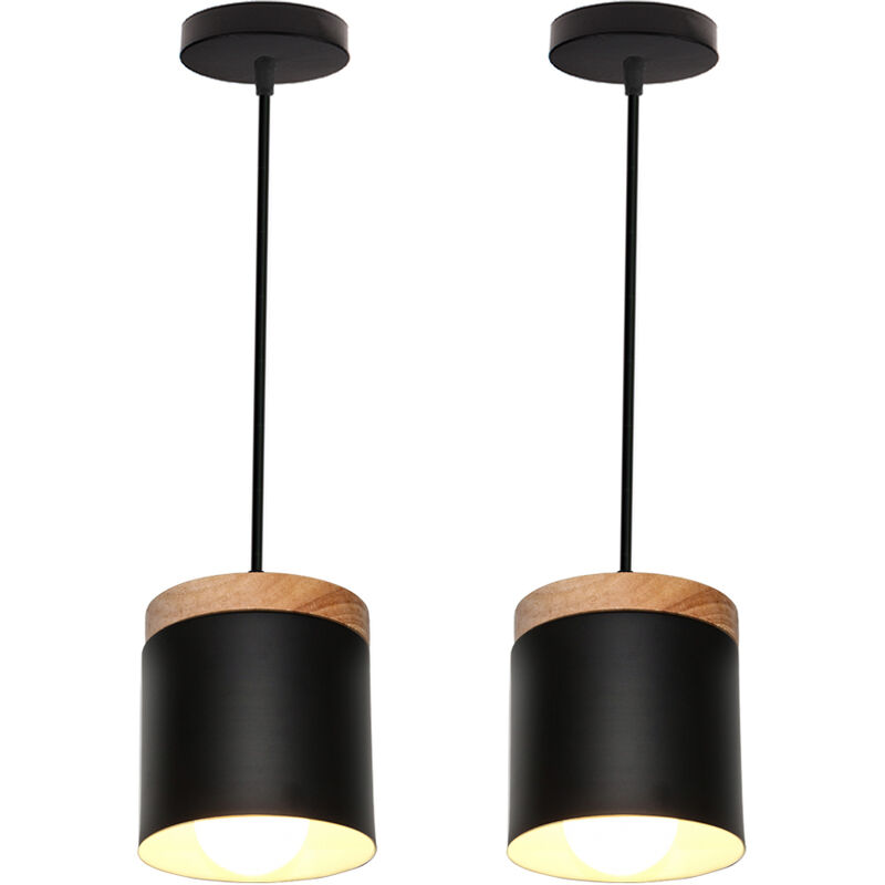 2PCS E27 Modern Pendant Light Nordic Ceiling Light Retro Metal Hanging Light for Kitchen Dining Room Office Bedroom (Black)