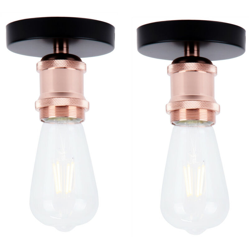 Wottes - 2Pcs Modern Ceiling Lamp Simple Metal Pendant Light E27 Socket Chandelier Rose Gold