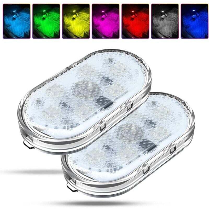2Pcs Éclairage Intérieur Voiture LED Multicolore Interrupteur Tactile avec Port USB