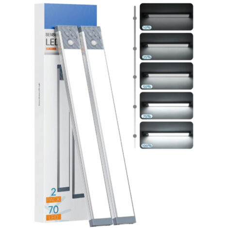 2pcs éclairages sous armoire à 70 LED, Lumière blanche,Argentée