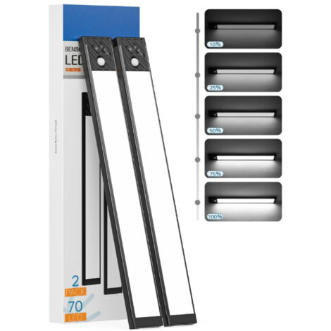 2pcs éclairages sous armoire à 70 LED, Lumière blanche,Noir