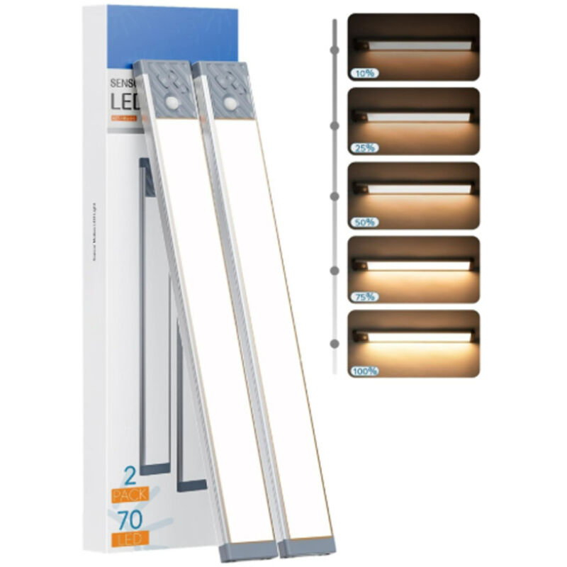 Yiruka - 2pcs éclairages sous armoire à 70 led, Lumière chaude,Argentée
