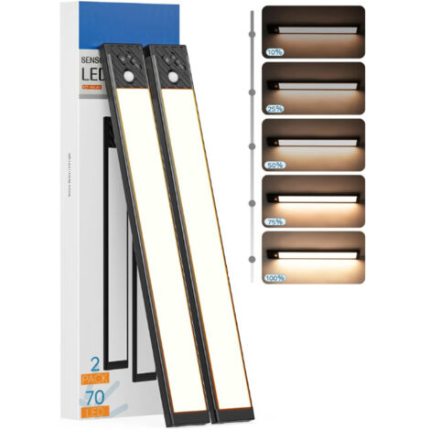 2pcs éclairages sous armoire à 70 LED, Lumière chaude,Noir
