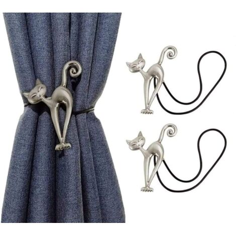 2Pcs Embrasse à Rideaux Magnétique Attache Rideau Aimanté Boucle de Rideau Magnifique Clip Rideau en Motif de Chat Accessoires pour Rideaux pour Maison Salon Chambre Bureau