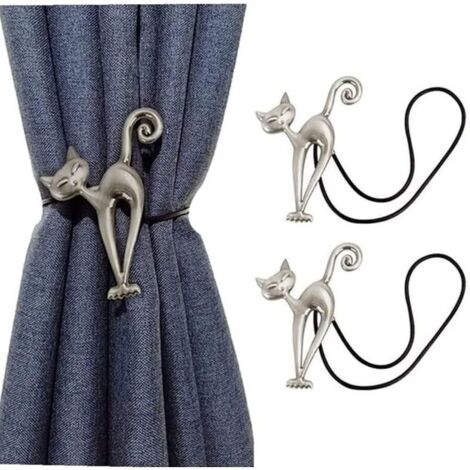 2Pcs Embrasse à Rideaux Magnétique Attache Rideau Aimanté Boucle de Rideau Magnifique Clip Rideau en Motif de Chat Accessoires pour Rideaux pour Maison Salon Chambre Bureau